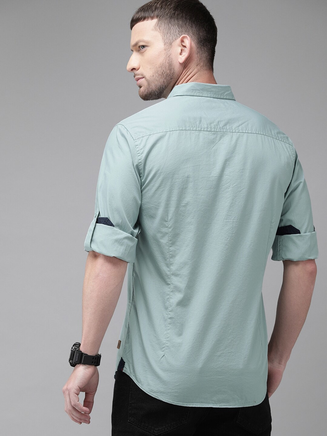 Image of Roadster Men Solid Casual Green Shirt