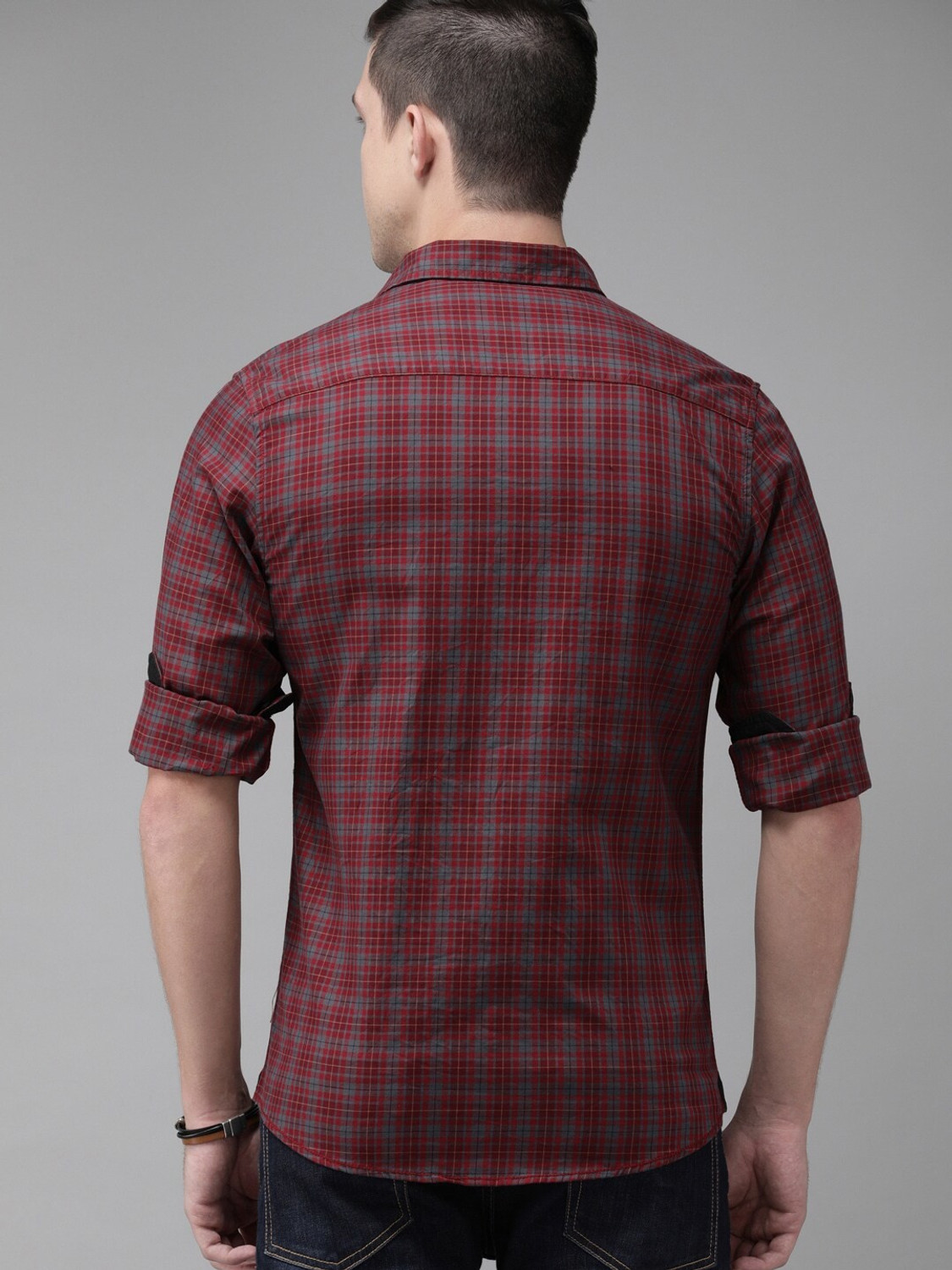 Image of Roadster Men Checkered Casual Maroon Shirt