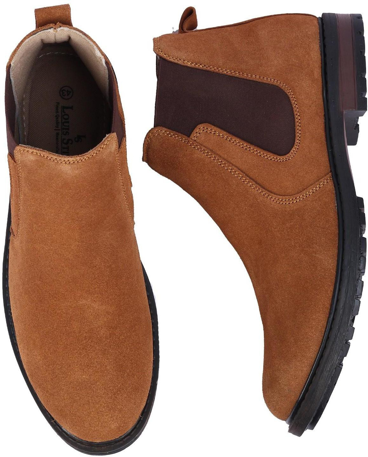 Image of LOUIS STITCH Men's British Tan Handmade Ankle Bikers Boots Italian Suede Leather Shoes Boots For Men