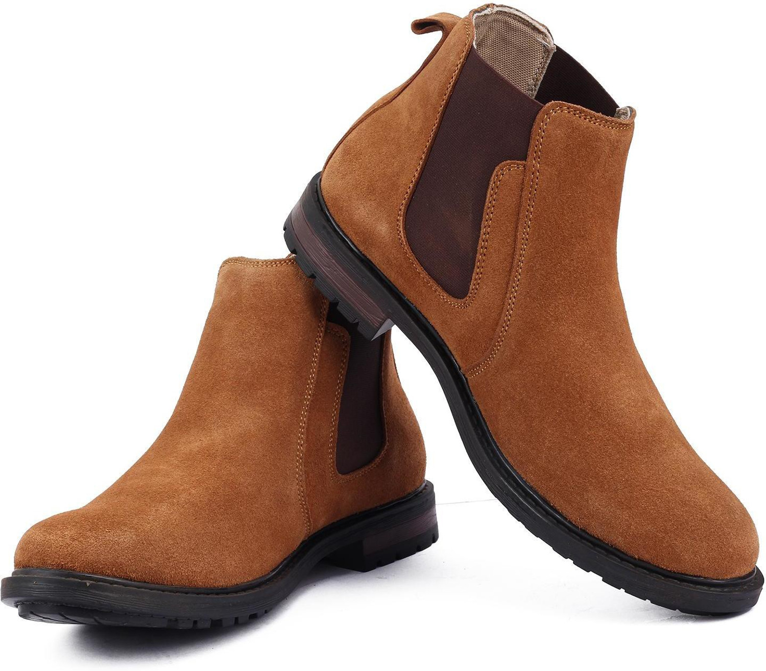 Image of LOUIS STITCH Men's British Tan Handmade Ankle Bikers Boots Italian Suede Leather Shoes Boots For Men