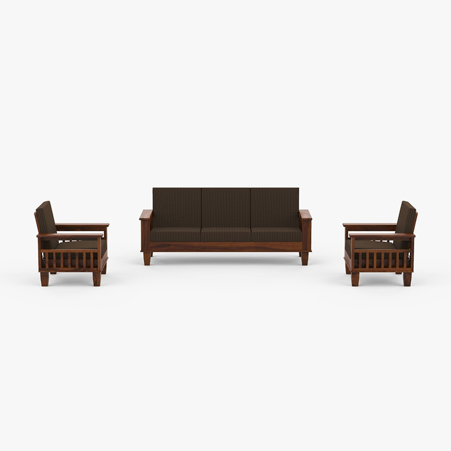 Image of Divine Arts Solid Sheesham Wood 5 Seater Sofa Set For Living Room / Office| Fabric 3+1+1 Fabric 3 + 1 + 1 Sofa Set