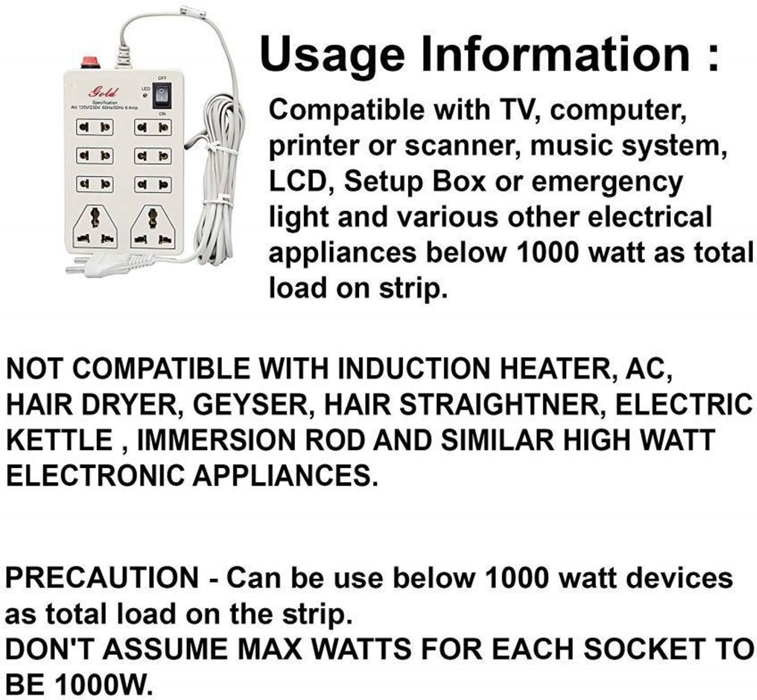 Image of Thgold Multi Plug Power Strip Extension Board Cord 3 Meter Long Wire 8 Socket Extension Boards 8 Socket Extension Boards