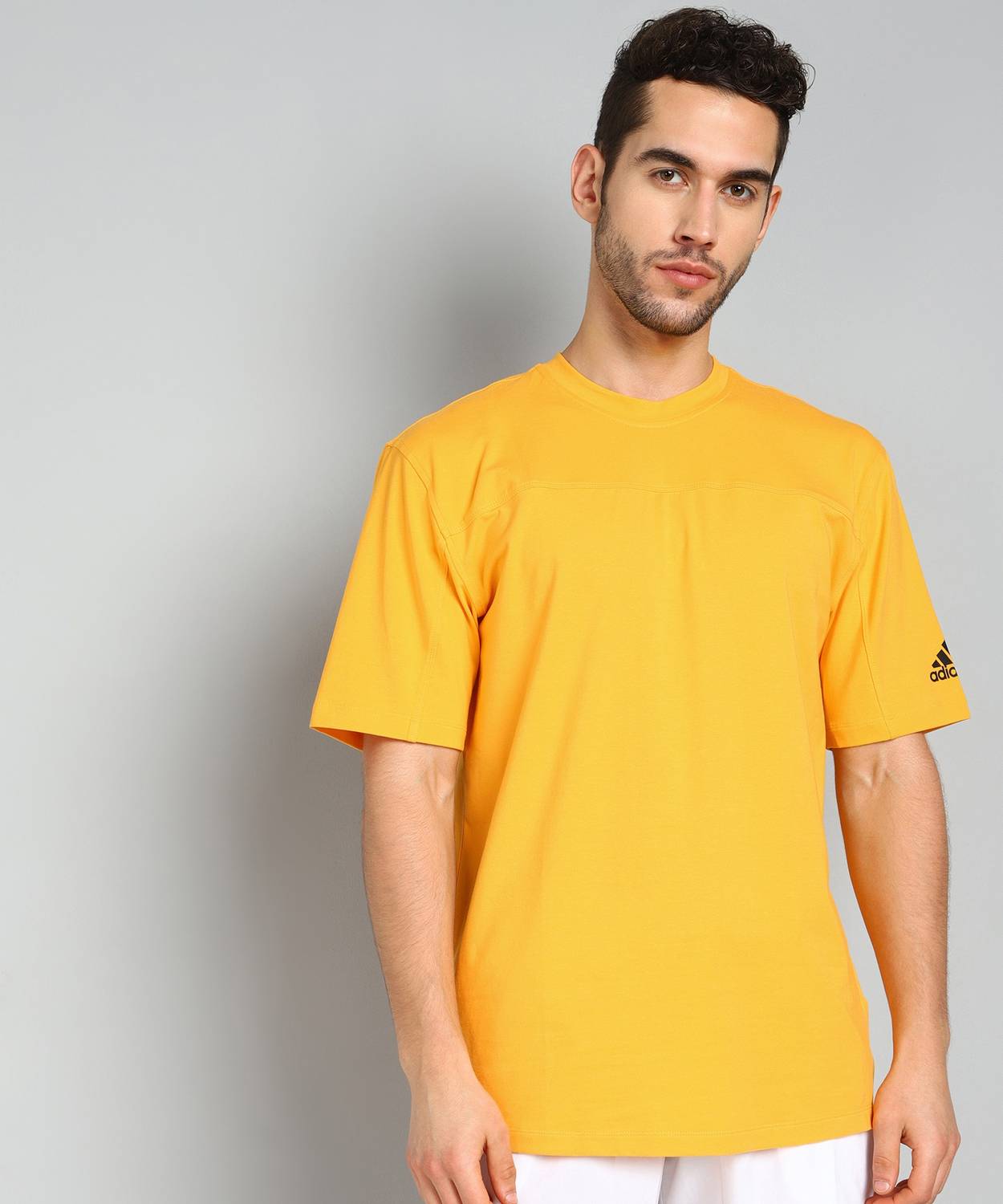 ADIDAS Solid Men Round Neck Gold T-Shirt
