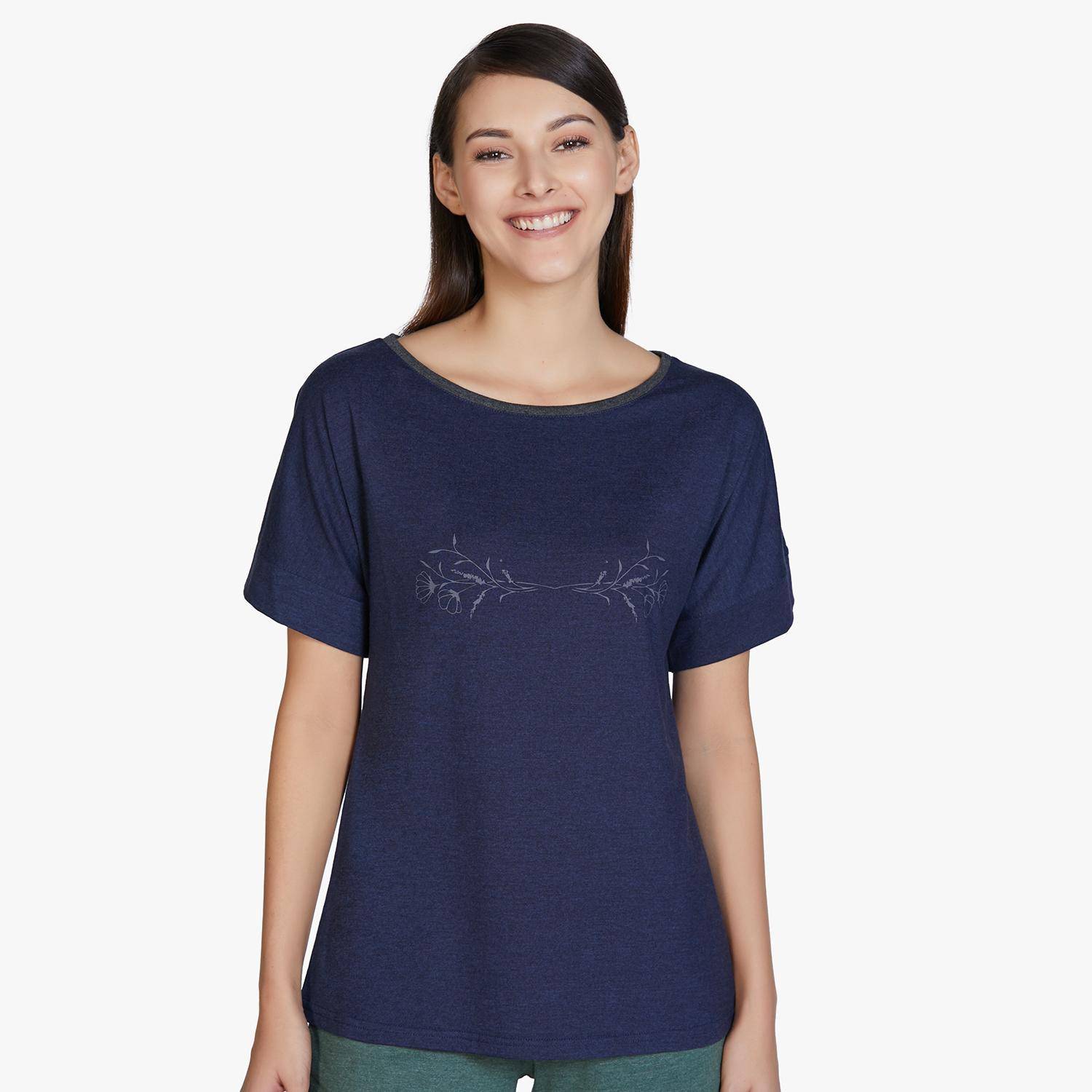 Amante Casual Half Sleeve Solid Women Dark Blue Top