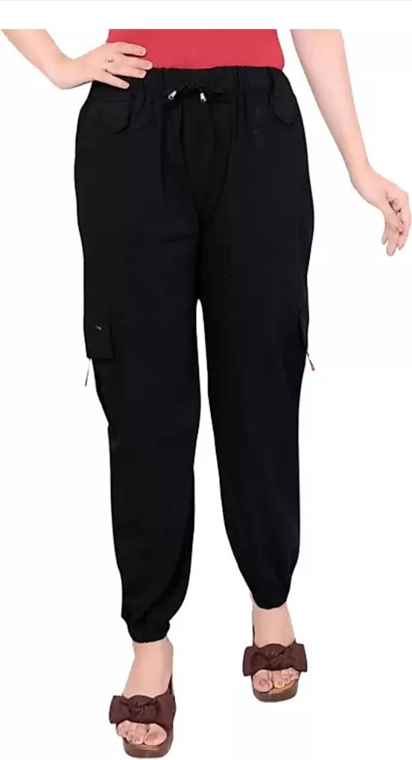 BuaGi Solid Women Black Track Pants