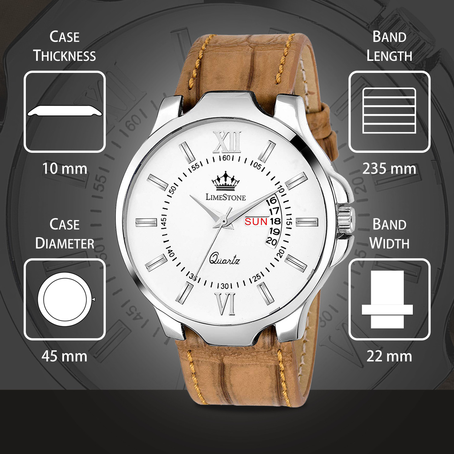 Image of LIMESTONE Avatar Day and Date Functioning Crocodile Strap Analog Analog Watch - For Men