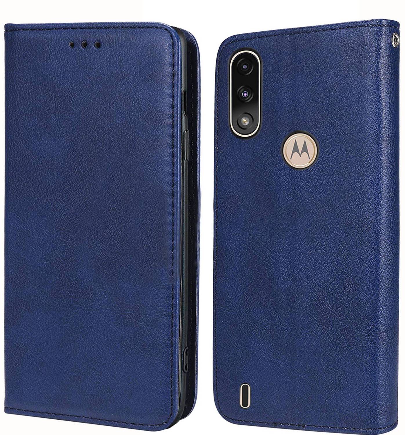 XINNY Cover Protettiva per Motorola Moto E7i Power/E7 Power Case, retrò Cellulare Custodia Libro Antiurto in Flip Pelle PU/TPU, Portafoglio Flip Magnetica, Blu