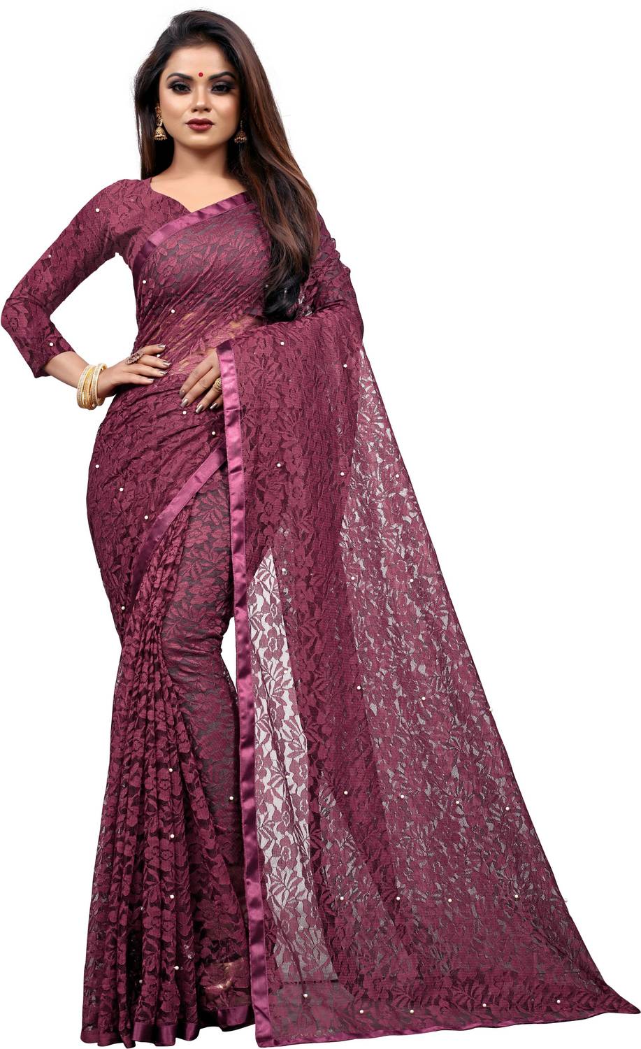 bv design Self Design Bollywood Net Saree