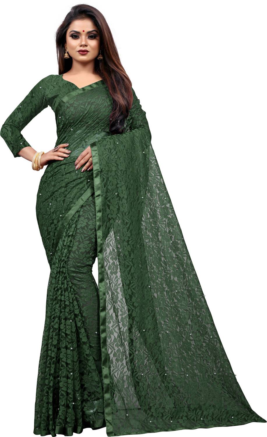 bv design Self Design Bollywood Net Saree