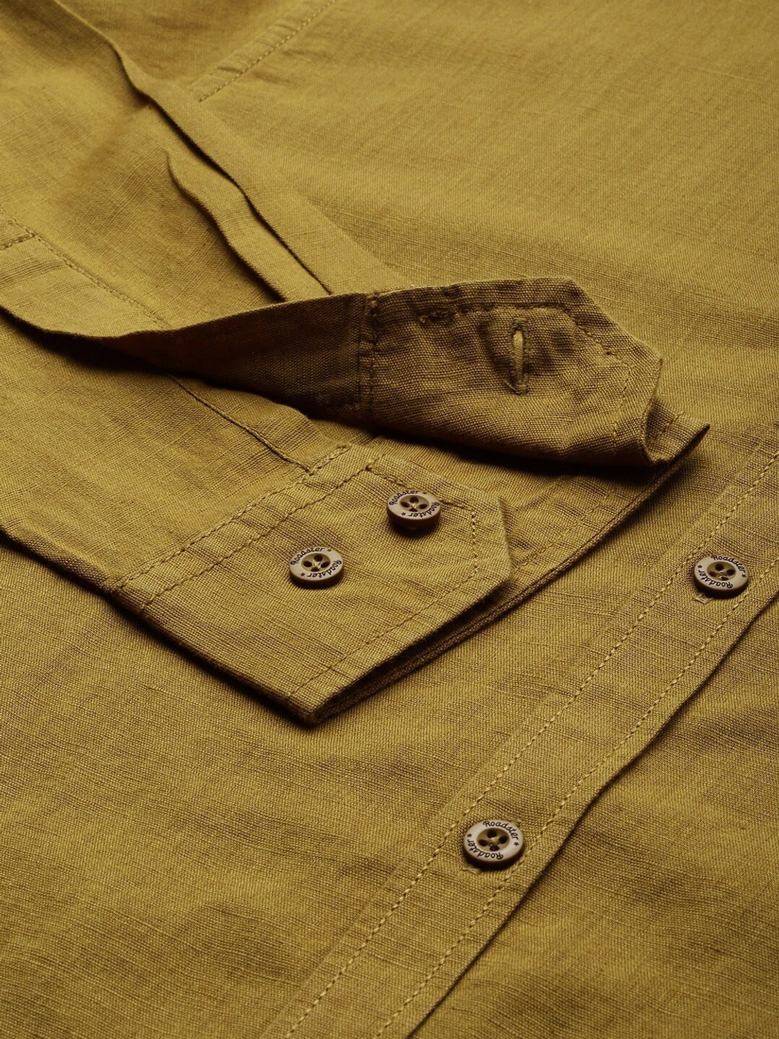 Image of Roadster Men Solid Casual Dark Green Shirt