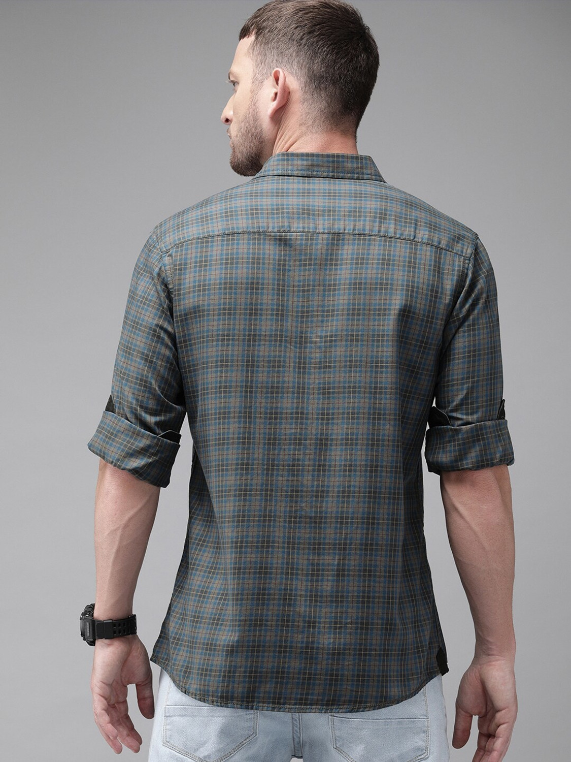 Image of Roadster Men Checkered Casual Grey Shirt