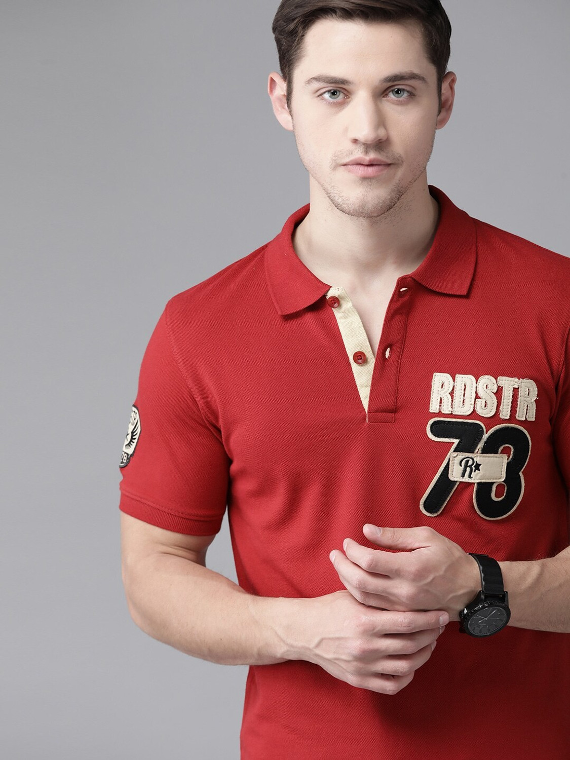 Image of Roadster Solid Men Polo Neck Red T-Shirt