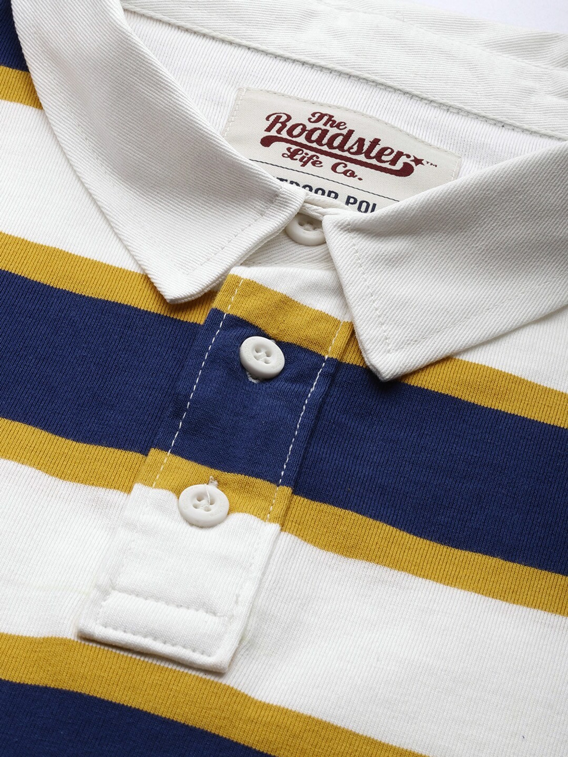 Image of Roadster Striped Men Polo Neck Dark Blue, White, Yellow T-Shirt