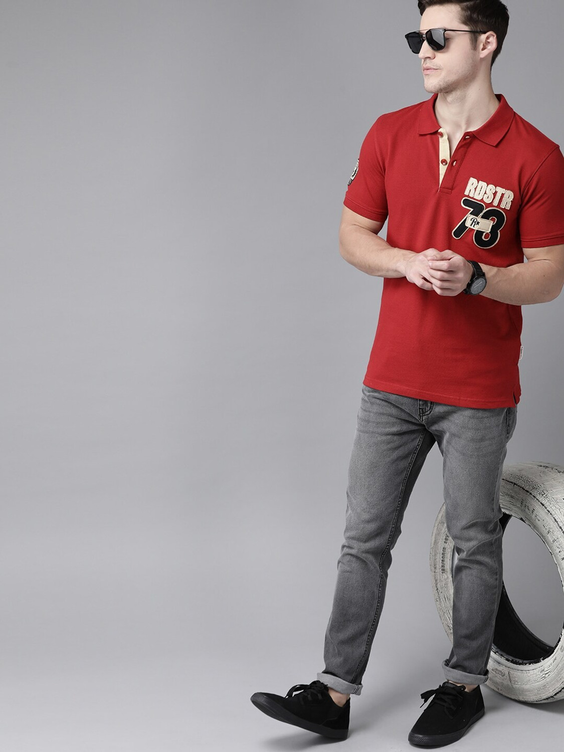 Image of Roadster Solid Men Polo Neck Red T-Shirt