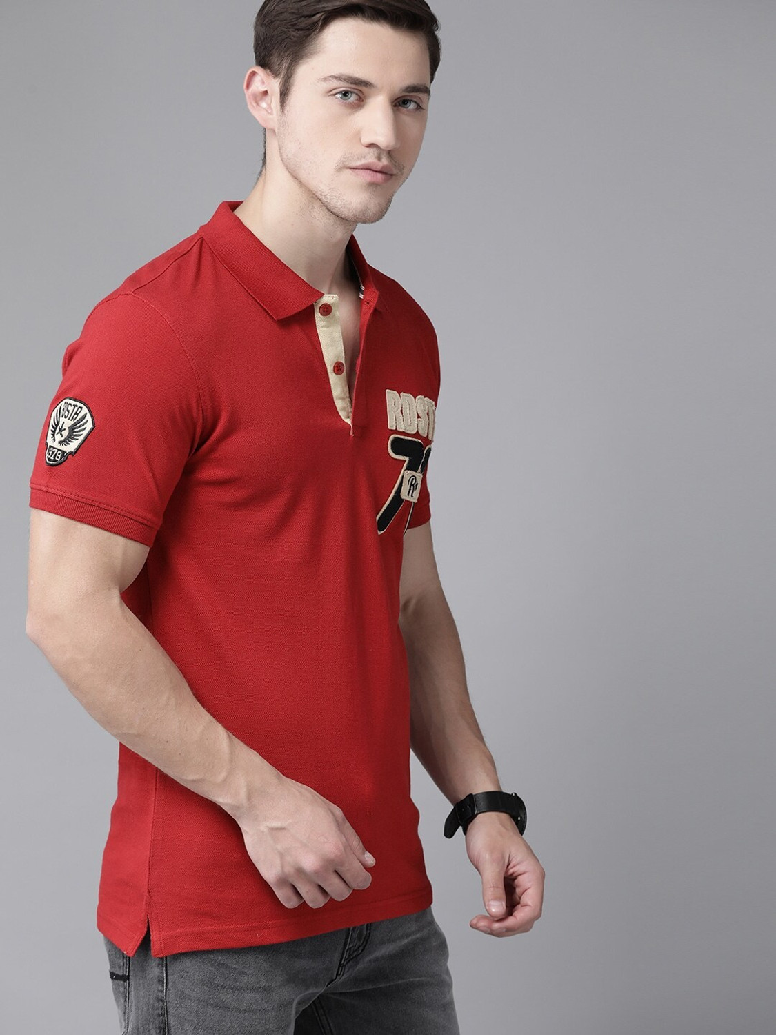 Image of Roadster Solid Men Polo Neck Red T-Shirt