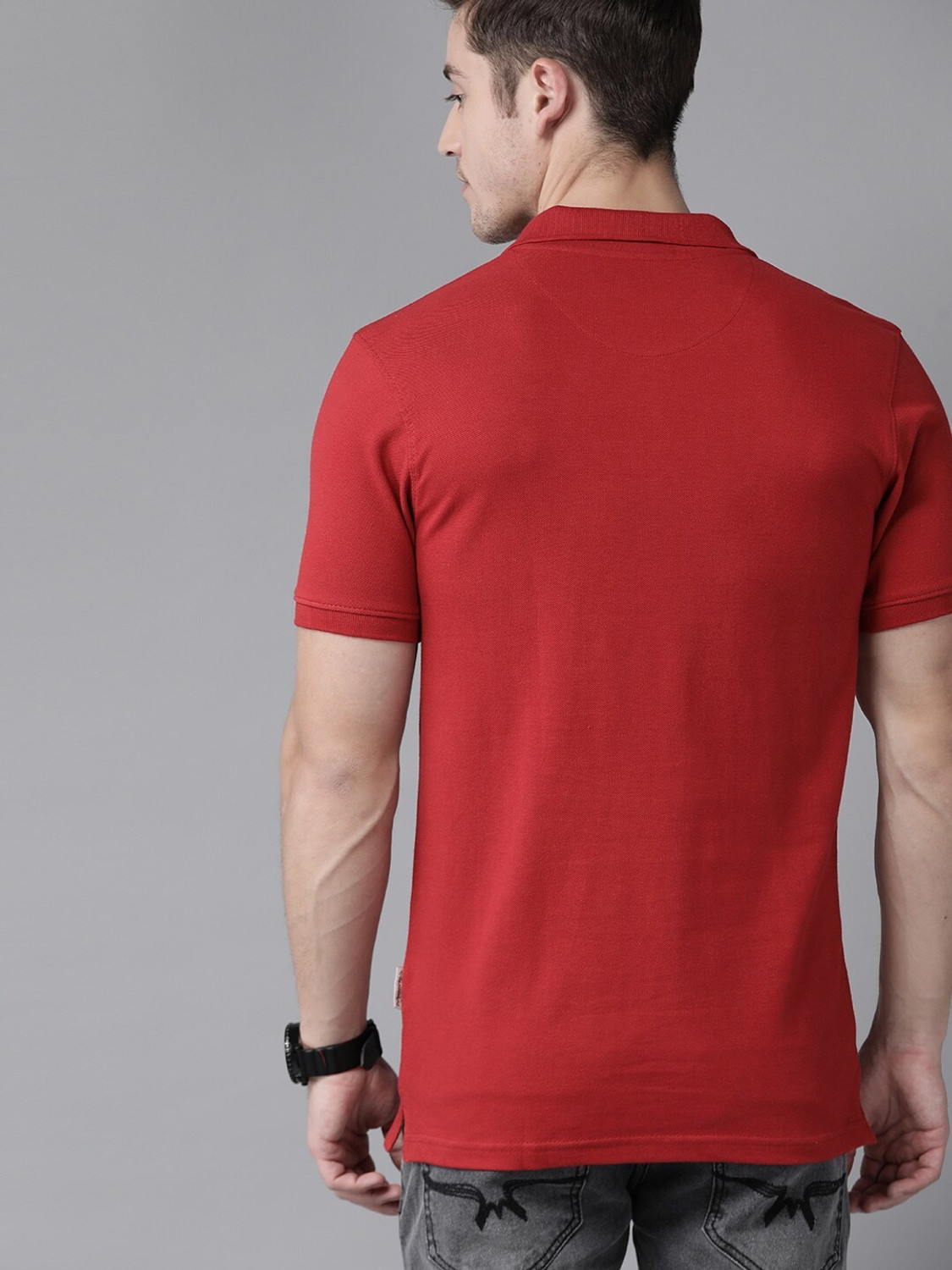 Image of Roadster Solid Men Polo Neck Red T-Shirt