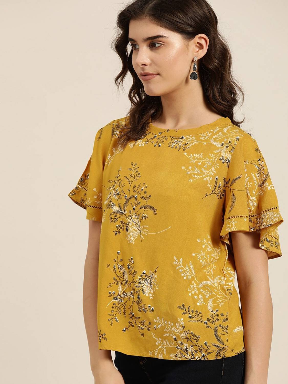 all about you Casual Short Sleeve Printed Women Yellow Top