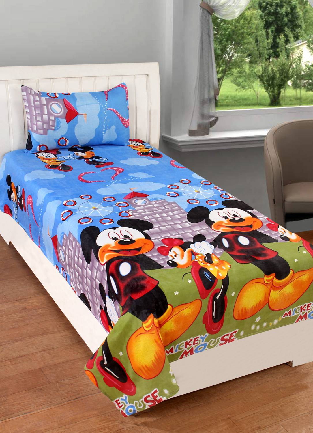 AJM Polyester Single Flat 120 TC Cartoon 1 Bedsheet with 2 Pillow Covers
