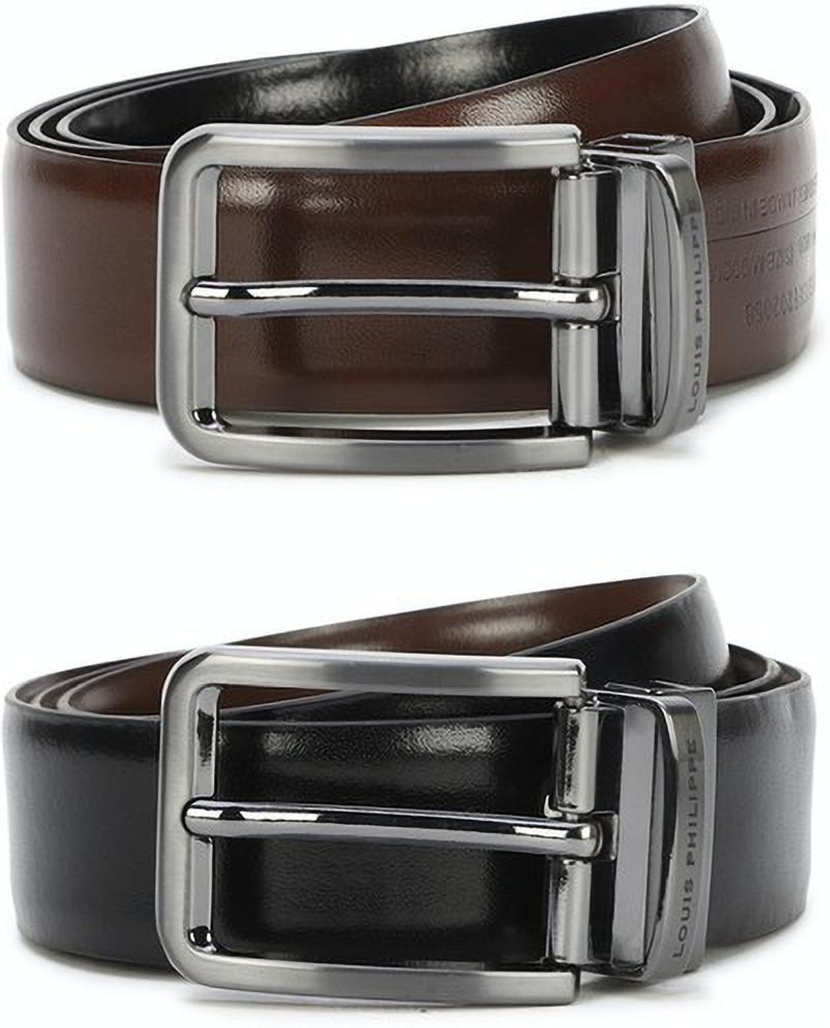 Image of LOUIS PHILIPPE Men Formal, Party, Evening Black, Brown Genuine Leather Reversible Belt