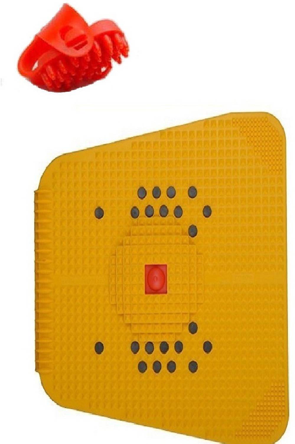Acufit MAT124 Acupressure Magnetic Foot Mat (Yellow) Stress Pain Yoga Massage With Thumb Pad Massager