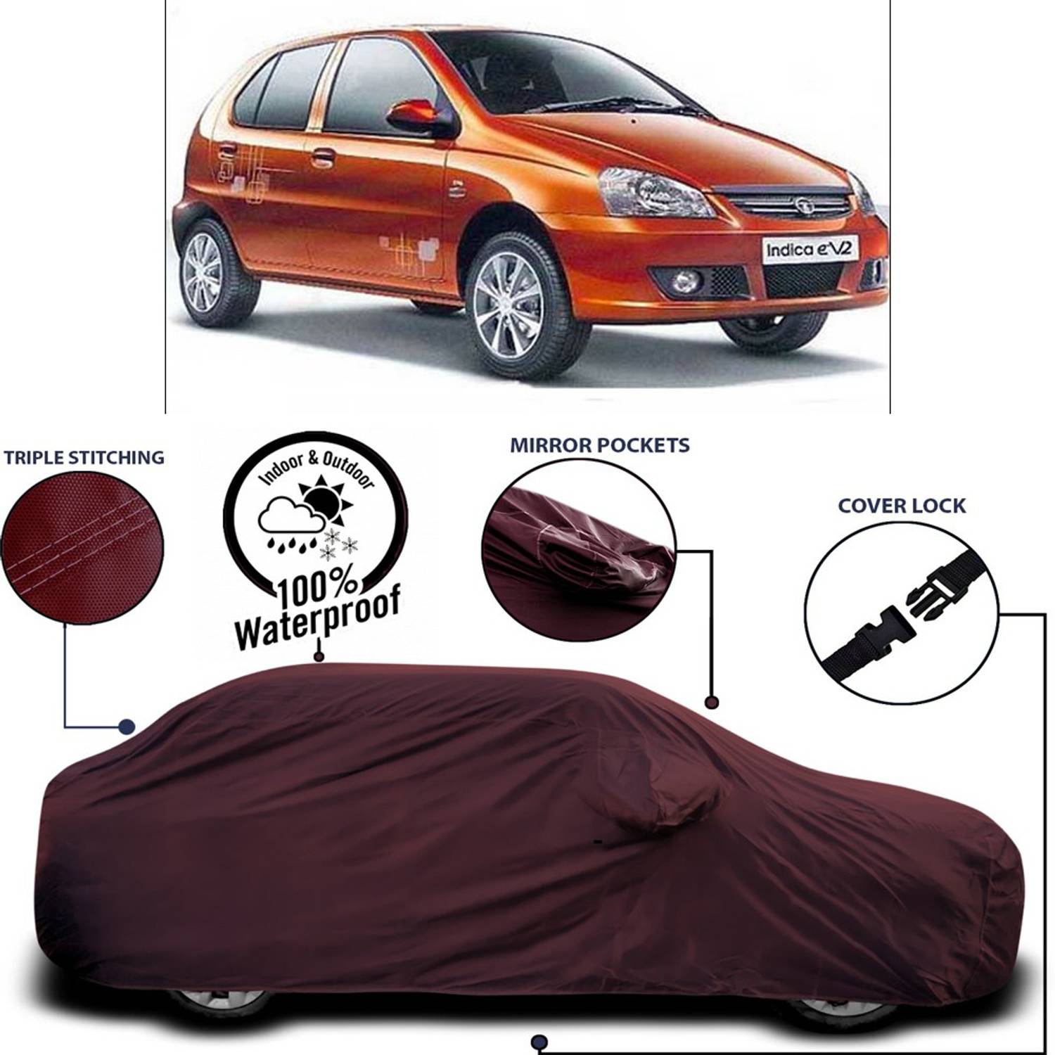 Ascension Car Cover For Tata Indica eV2 (With Mirror Pockets)