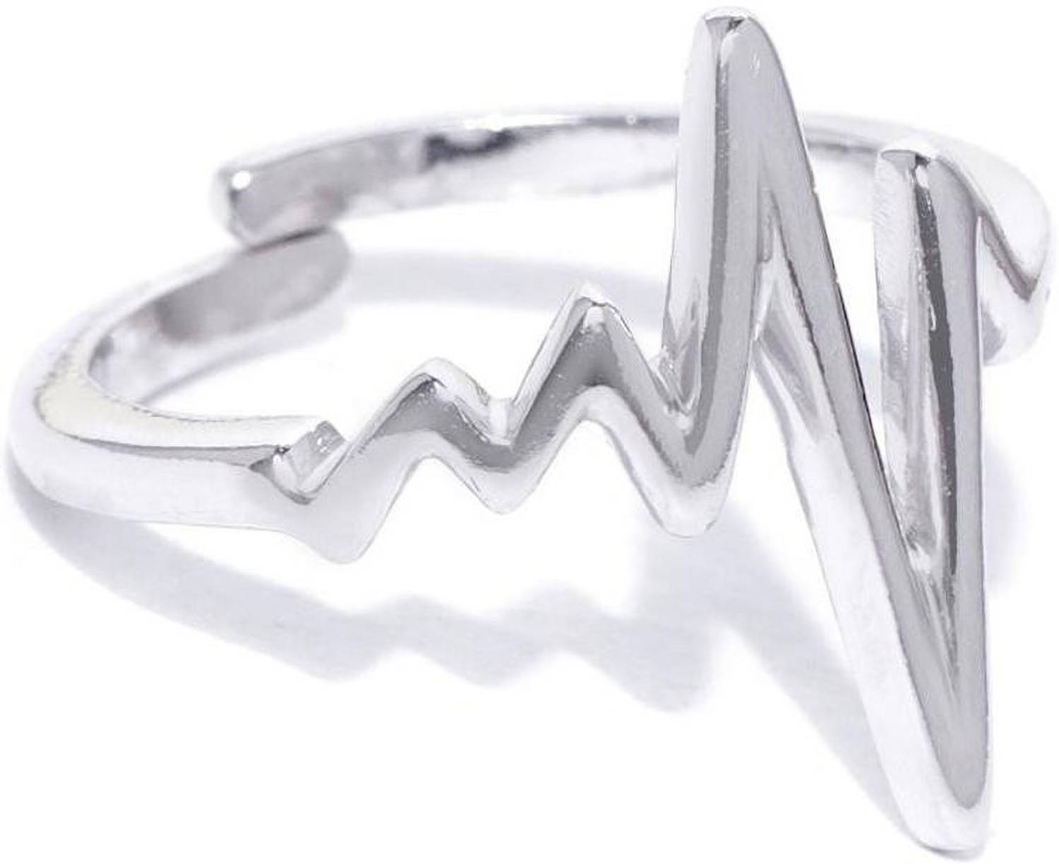 CARLTON LONDON Women Silver-Toned Rhodium-Plated Adjustable Finger Ring Brass Rhodium Plated Ring