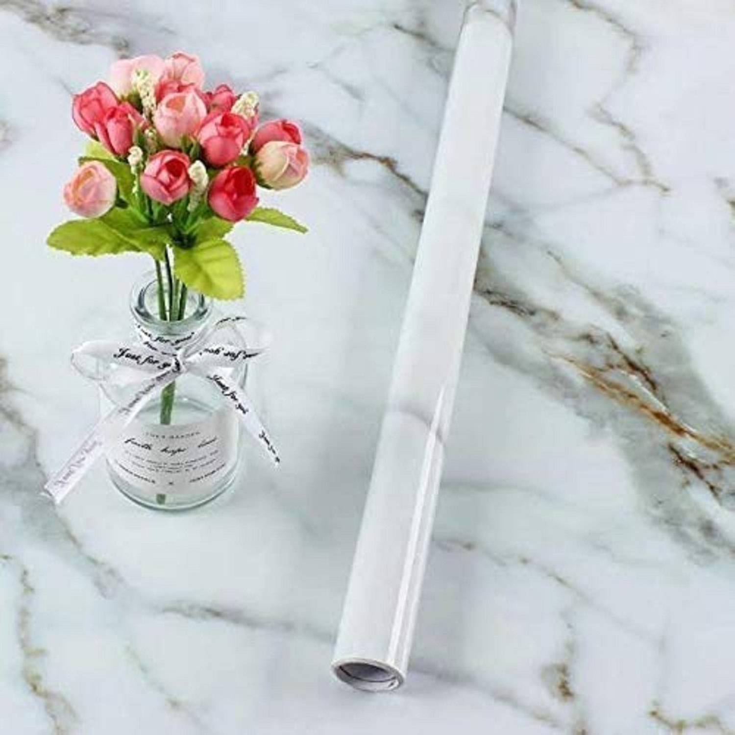 Adfresh 200 cm Marble Aluminum Foil Kitchen Stickers Oil-Proof Waterproof Self Adhesive Wallpaper PVC Bathroom Wall Stickers Contact Paper Marble Self Adhesive Sticker