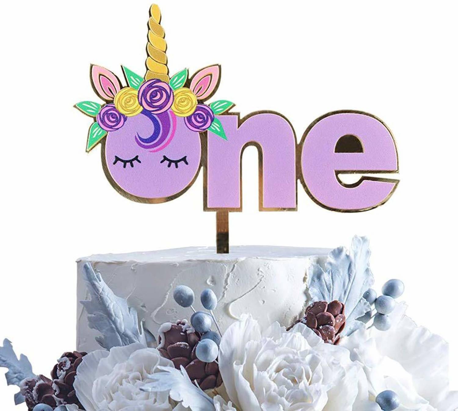 Adorazone Gold Plated One Theme Cake Topper for First Birthday Celebration Cake Topper