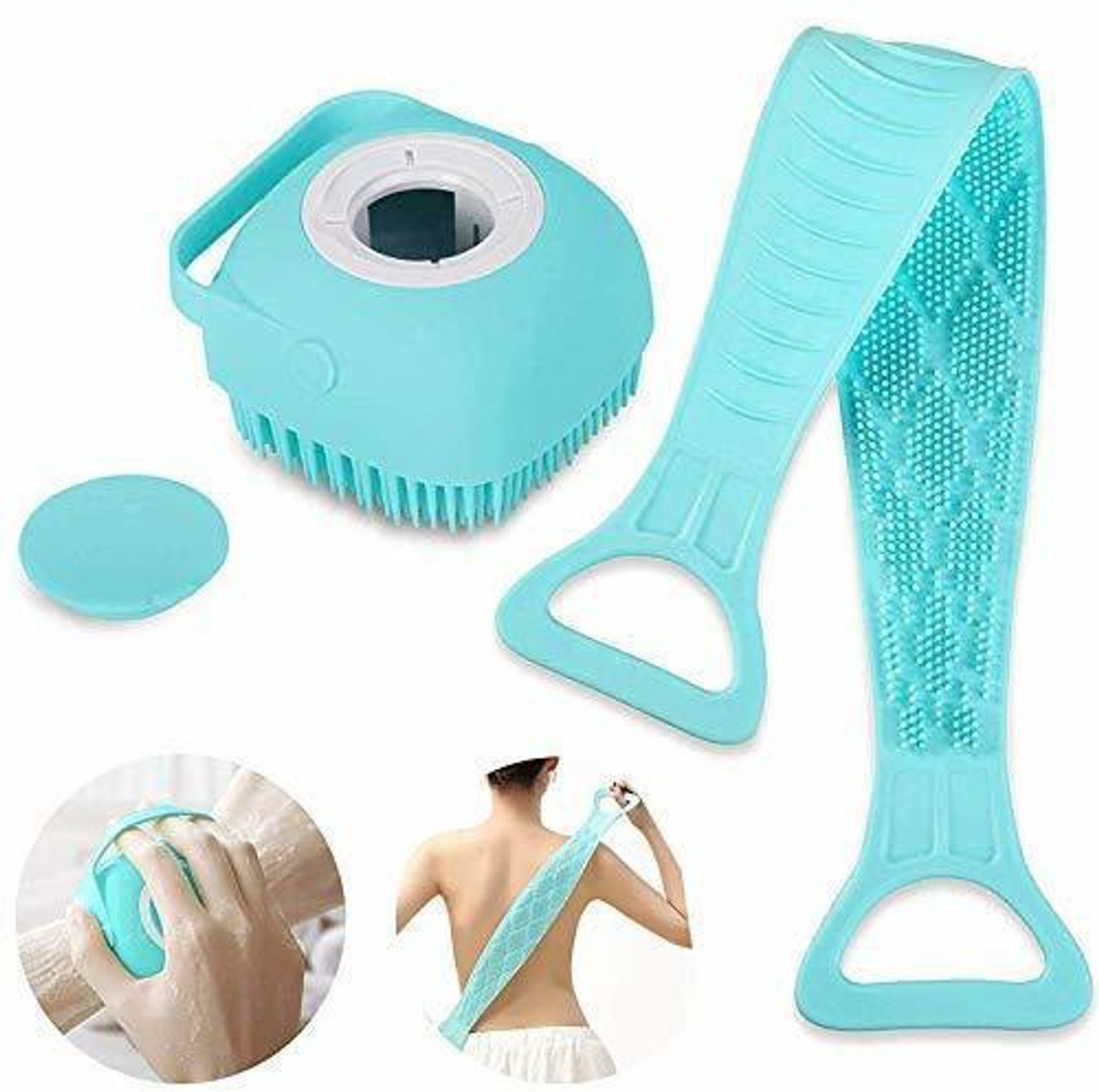 Image of Kedy 2 Pcs Combo Silicone Soft Bath Body Brush with Shampoo Dispenser Back Brush Ultra Exfoliating Scrubber Deep Cleaning Gentle Massage