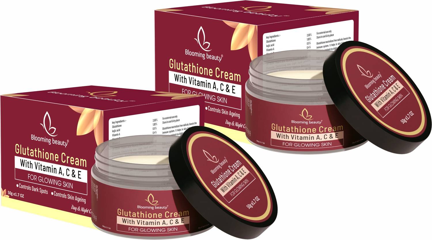 Blooming beauty Glutathione Cream For Skin Glowing, Controls Dark Spots And Skin Ageing, With Vitamin A,C & E And Kojic Acid ( 50+50)