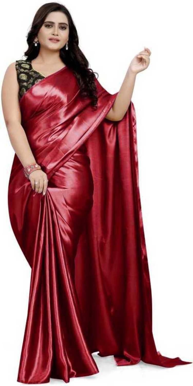 Amiga fashion Solid/Plain Bollywood Satin Saree