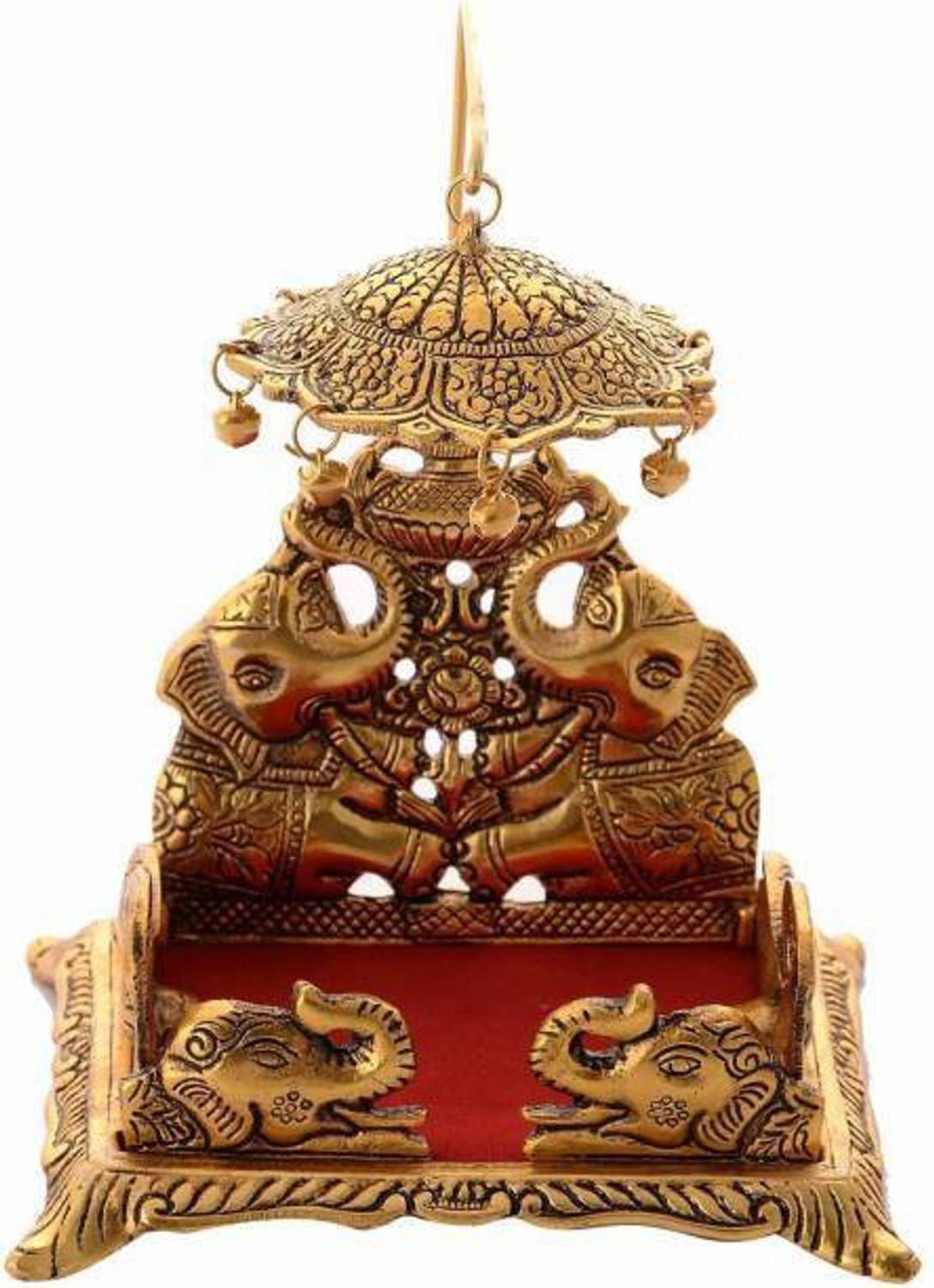 ARISERS Handcrafted Singhasan for Laddu Gopal/Bal Gopal in Metal Gold Oxidized Finished Laddu Gopal Singhasan for Home Décor & Gifts Metal Home Temple Decorative Showpiece  -  18 cm