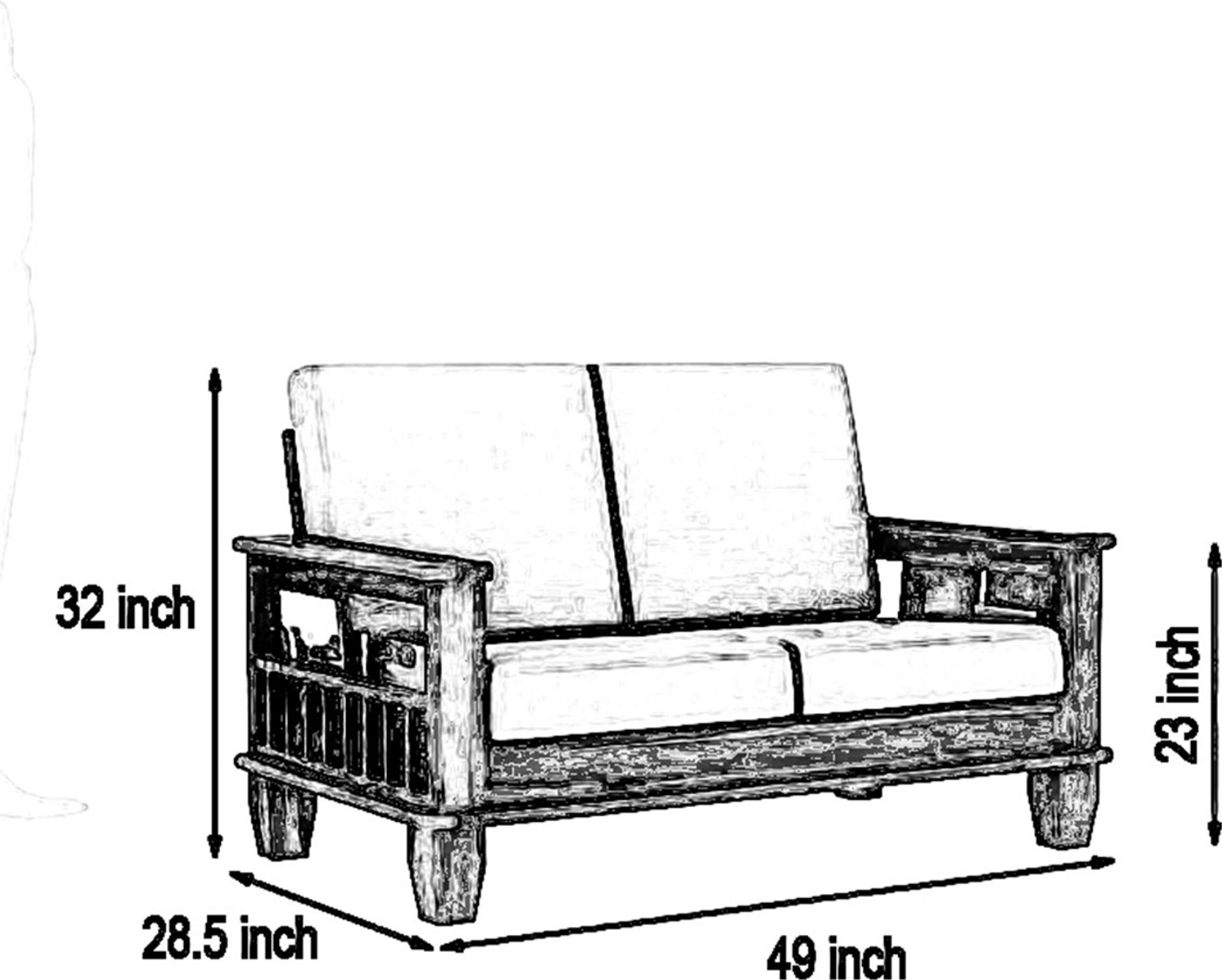 Image of Kendalwood Furniture Solid Wood 2 Seater Wooden Sofa set for living Room Furniture Fabric 2 Seater Sofa