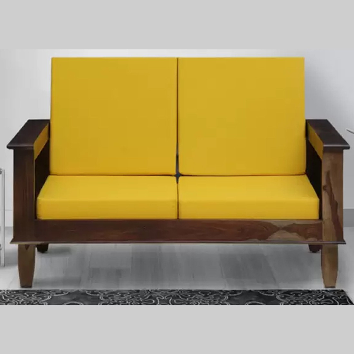 Image of Kendalwood Furniture Solid Wood 2 Seater Wooden Sofa set for living Room Furniture Fabric 2 Seater Sofa