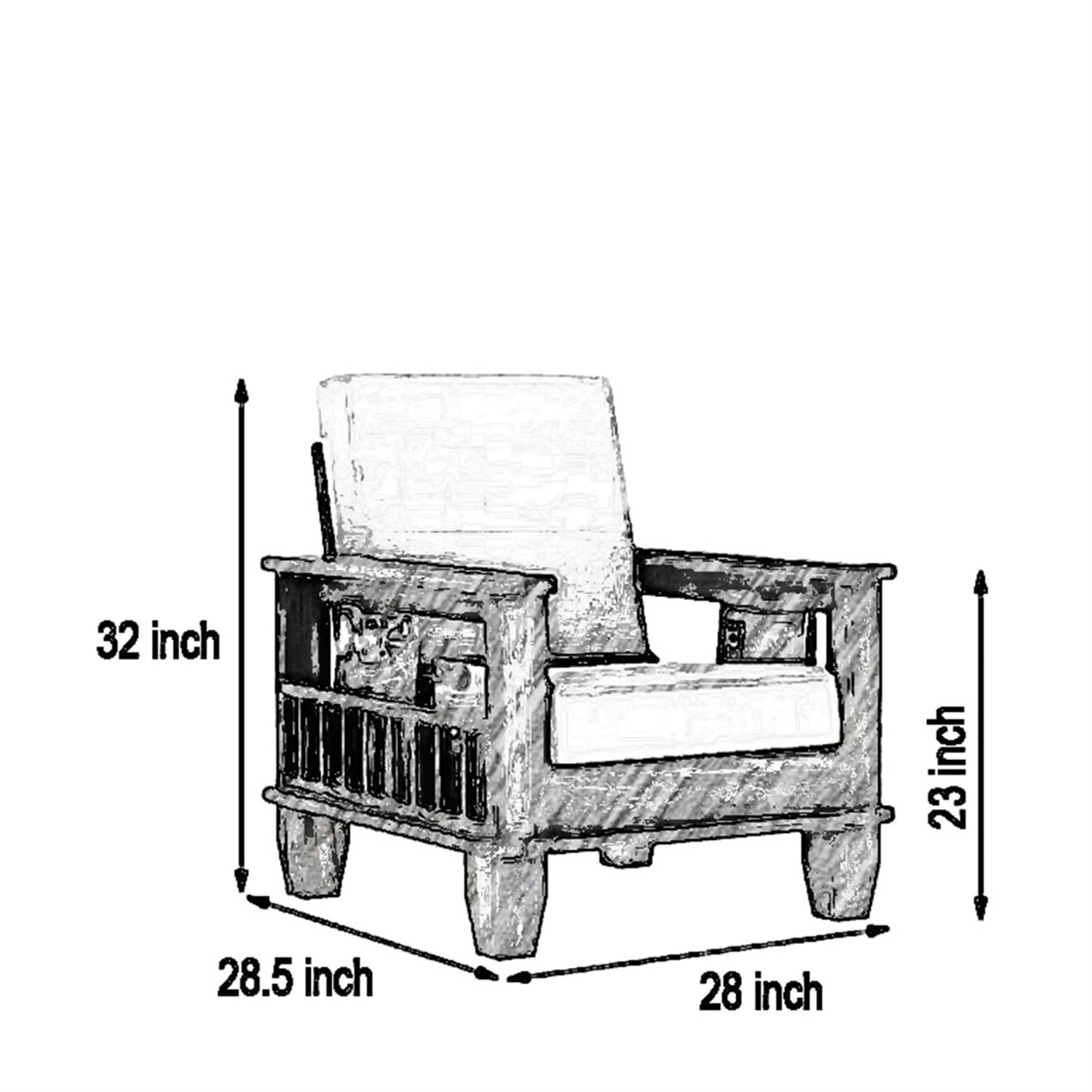 Image of Kendalwood Furniture Solid Wood 1 Seater Wooden Sofa set for living Room Furniture Fabric 1 Seater Sofa