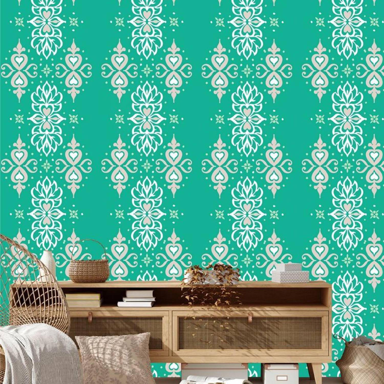 Asian Paints 45 cm EzyCR8 P&S Ornate Mediterranean - Beauty of Damask - Green Sticker Removable Sticker