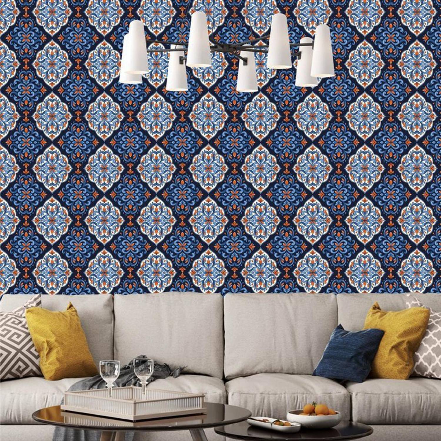 Asian Paints 45 cm EzyCR8 P&S Ornate Baroque Victorian - Navy Blue Sticker Removable Sticker