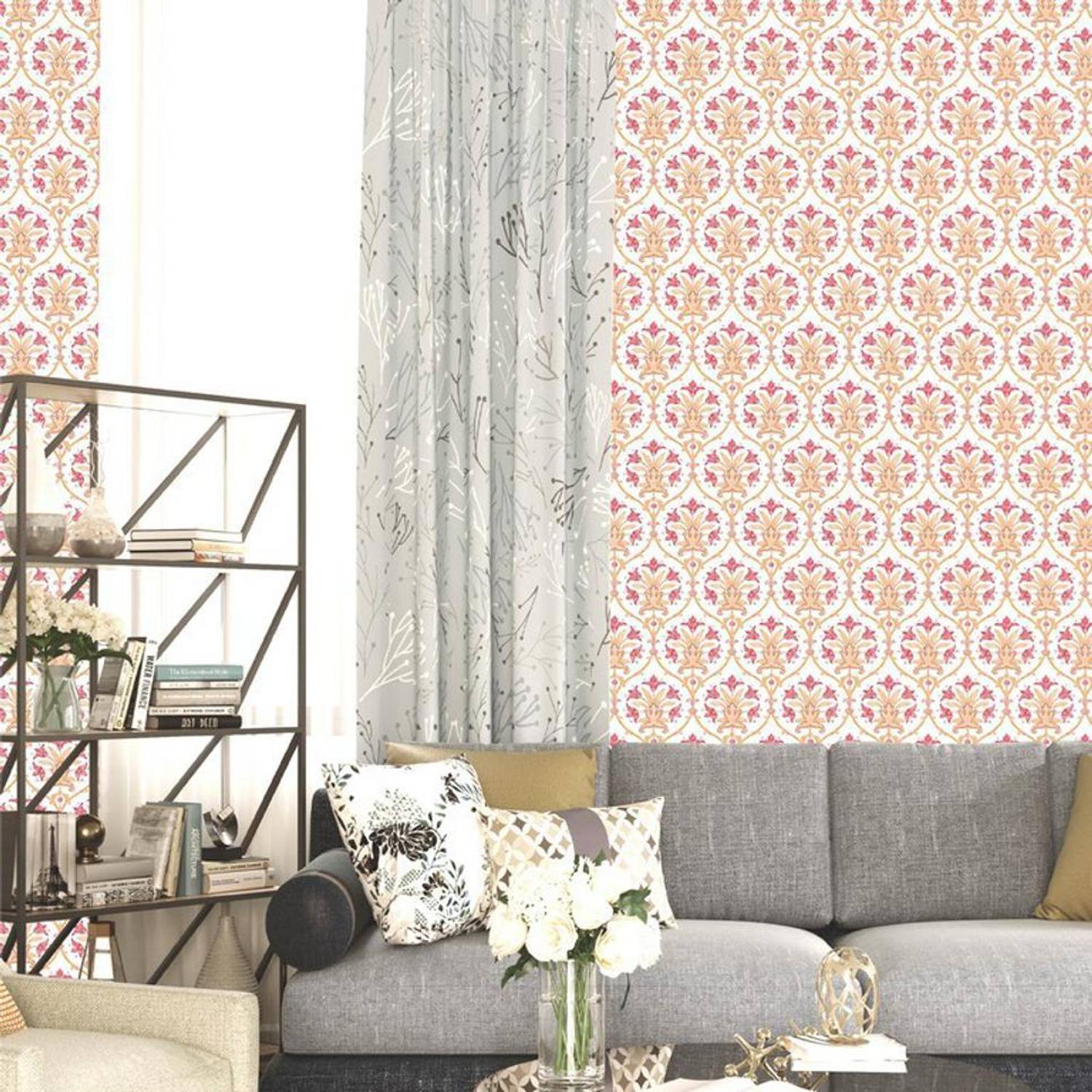 Asian Paints 45 cm EzyCR8 P&S Floral Victorian Florals - Orange Sticker Removable Sticker