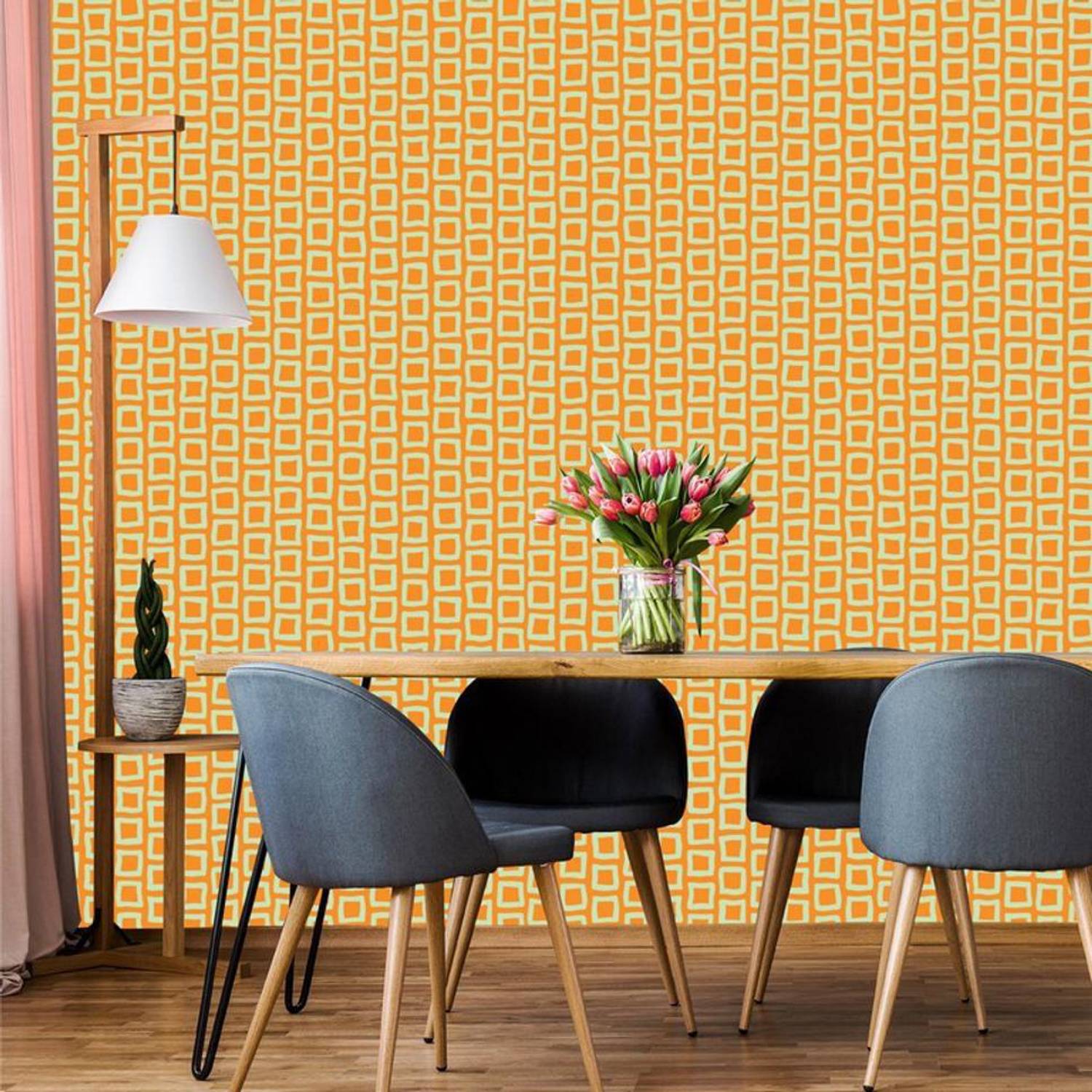 Asian Paints 45 cm EzyCR8 P&S Handpainted Chequered Patterns - Dark Orange Sticker Removable Sticker