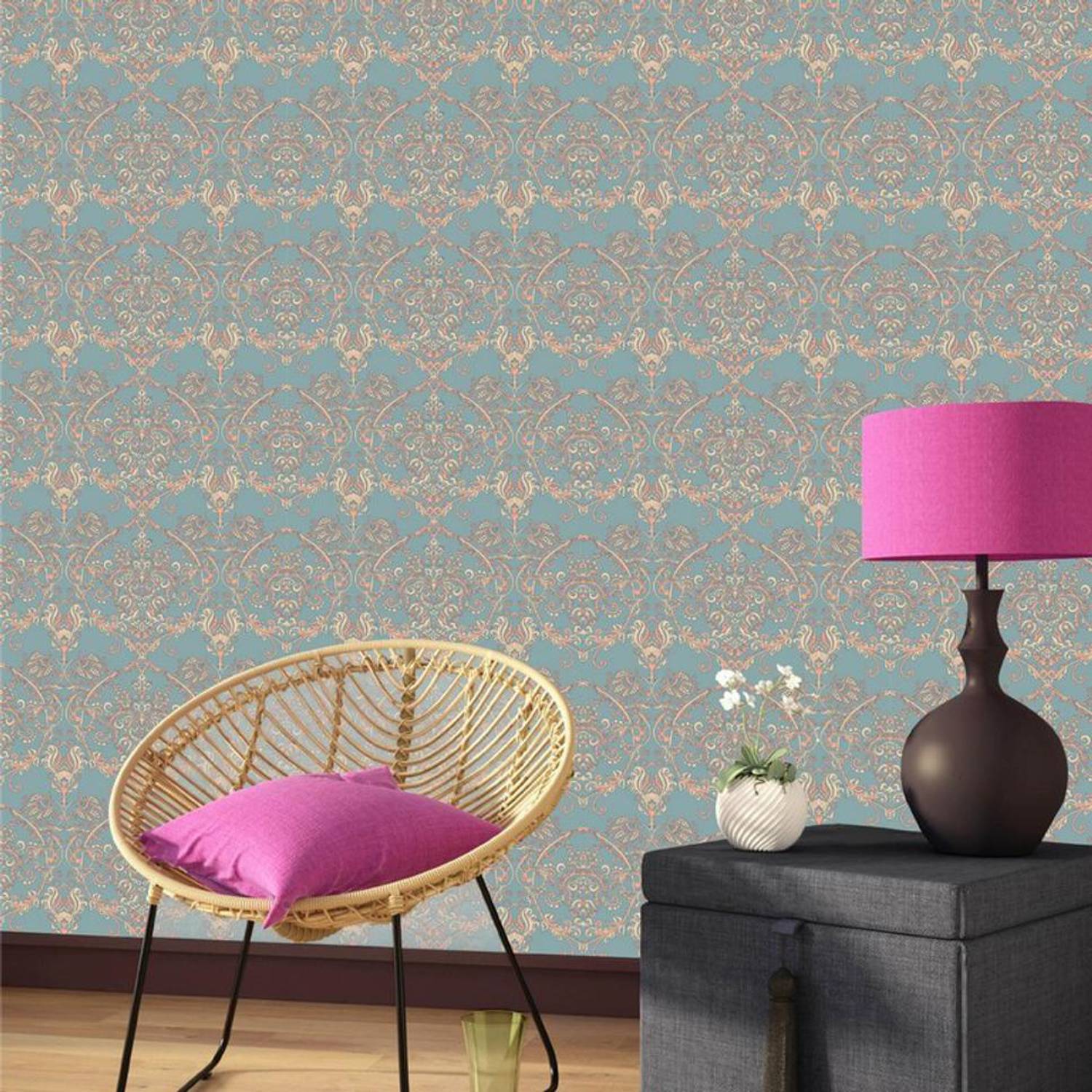 Asian Paints 45 cm EzyCR8 P&S Floral Vintage Baroque - Stone Blue Sticker Removable Sticker