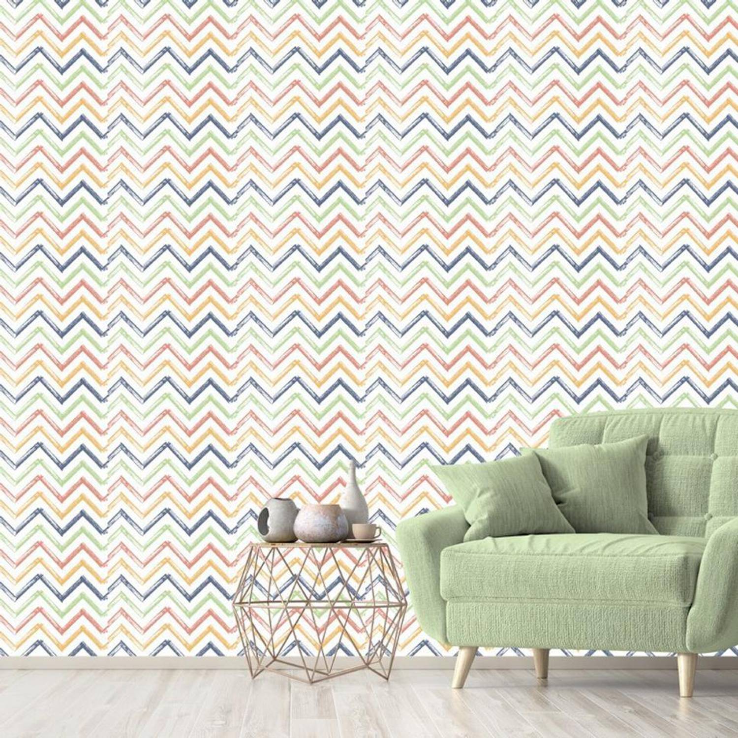 Asian Paints 45 cm EzyCR8 P&S Handpainted Zig-Zags - Multicoloured Removable Sticker