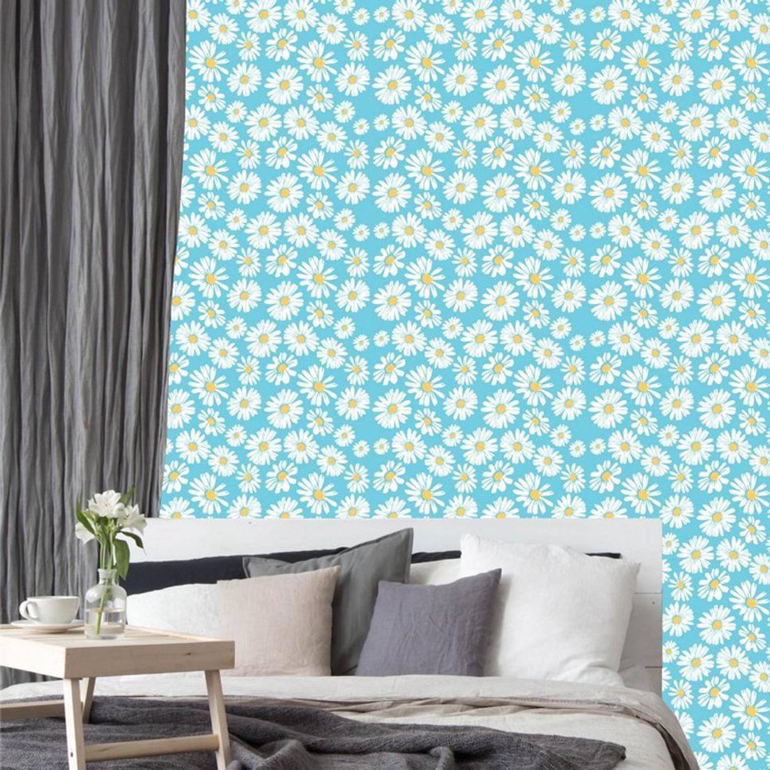 Asian Paints 45 cm EzyCR8 P&S Floral Dancing Daisies - Sky Blue Sticker Removable Sticker