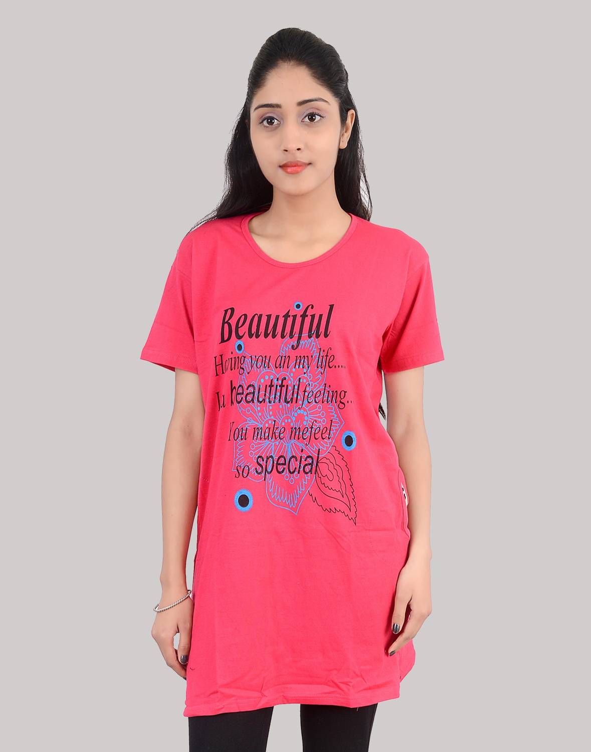 Ddaspration Printed Women Round Neck Pink T-Shirt