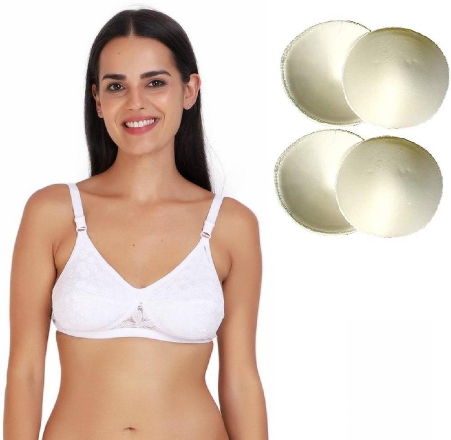 BENCOMM Bridal Padded Adjustable Removable Pads Fancy Pocket Bra For Women - White (size - 40) Women Push-up Lightly Padded Bra