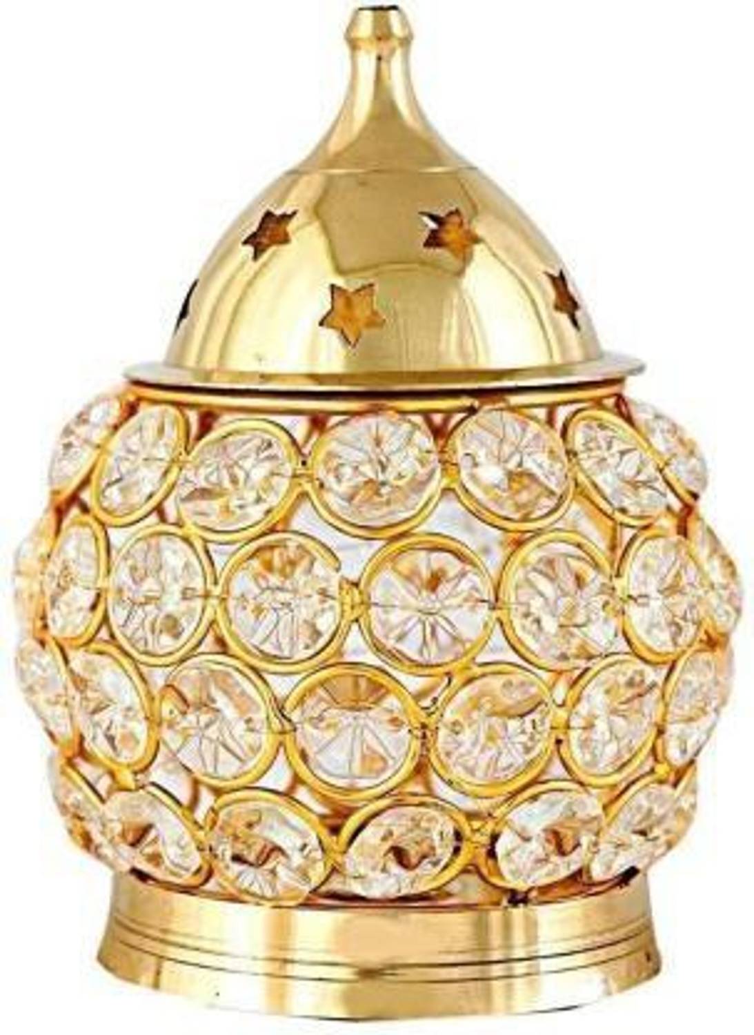 ADYAHCREATIONS Brass Akhand Diya | Diamond Crystal Deepak/Dia | Akhand Jyot | Magical Lantern Brass Diya | Decorative Brass Crystal Oil Lamp | Tea Light Holder Lantern | Puja Lamp Brass Table Diya Brass Table Diya Crystal, Brass Table Diya