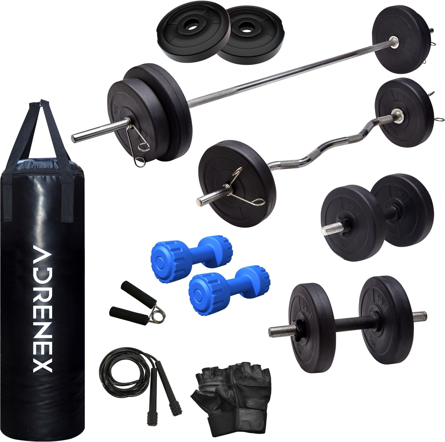 Image of Adrenex 30 kg PVC COMBO 343 WB with Unfilled Punching Bag & PVC Dumbbells Home Gym Combo