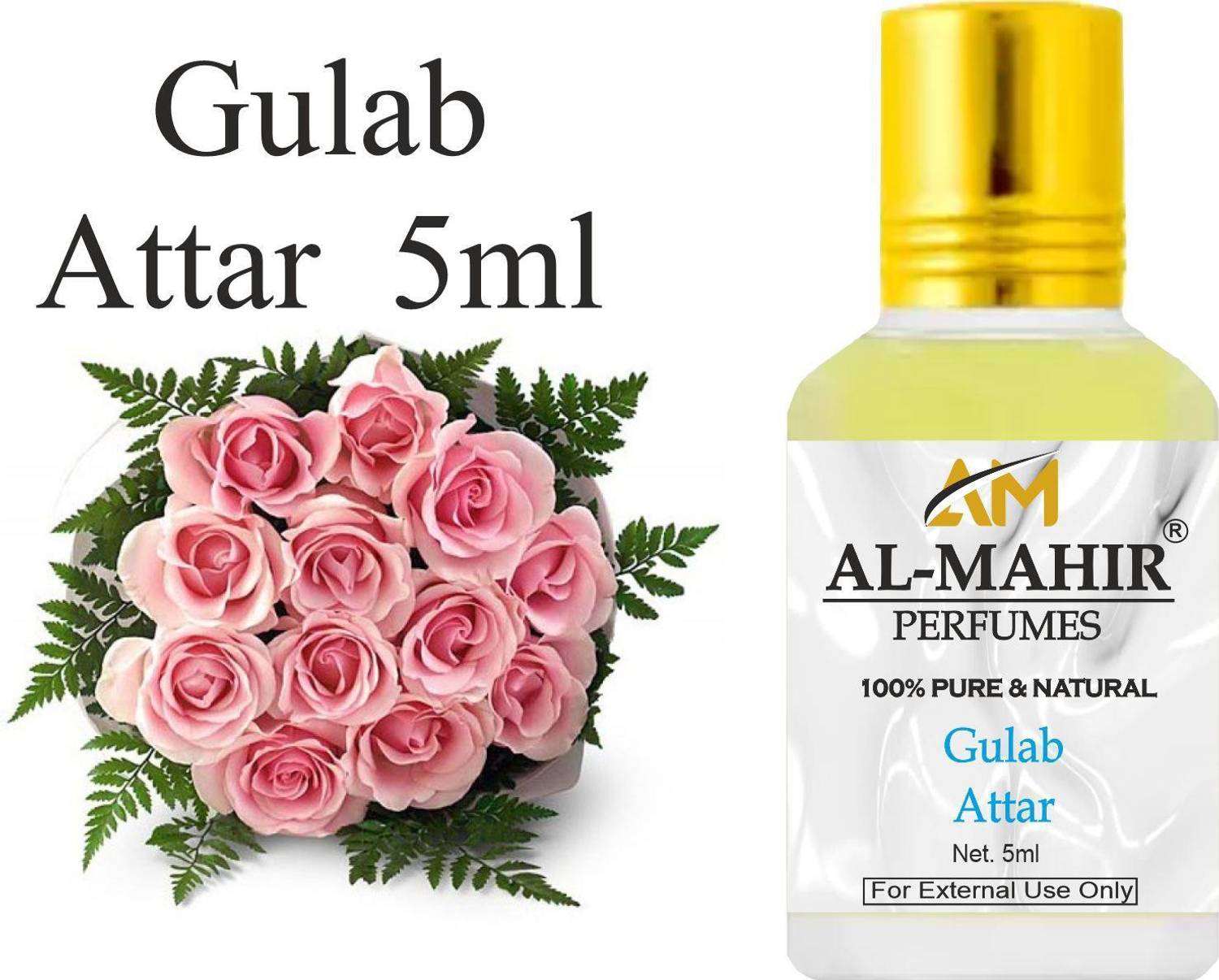 Al-Mahir Gulab Attar 5ml For Unisex - Pure Natural (Non-Alcoholic) Floral Attar Floral Attar