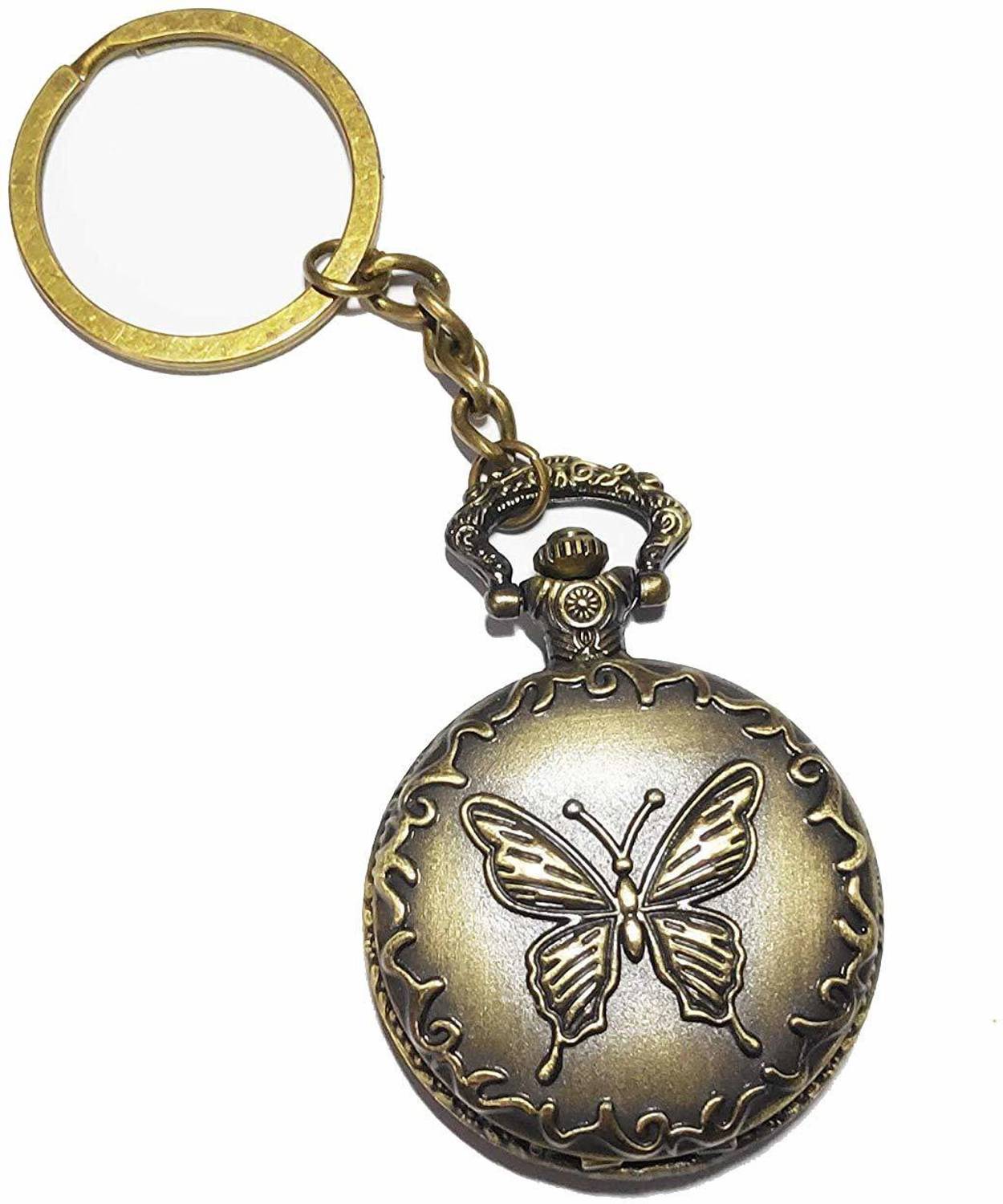 Arkanum Butterfly Shaped Pocket Watch Keychain Key Chain