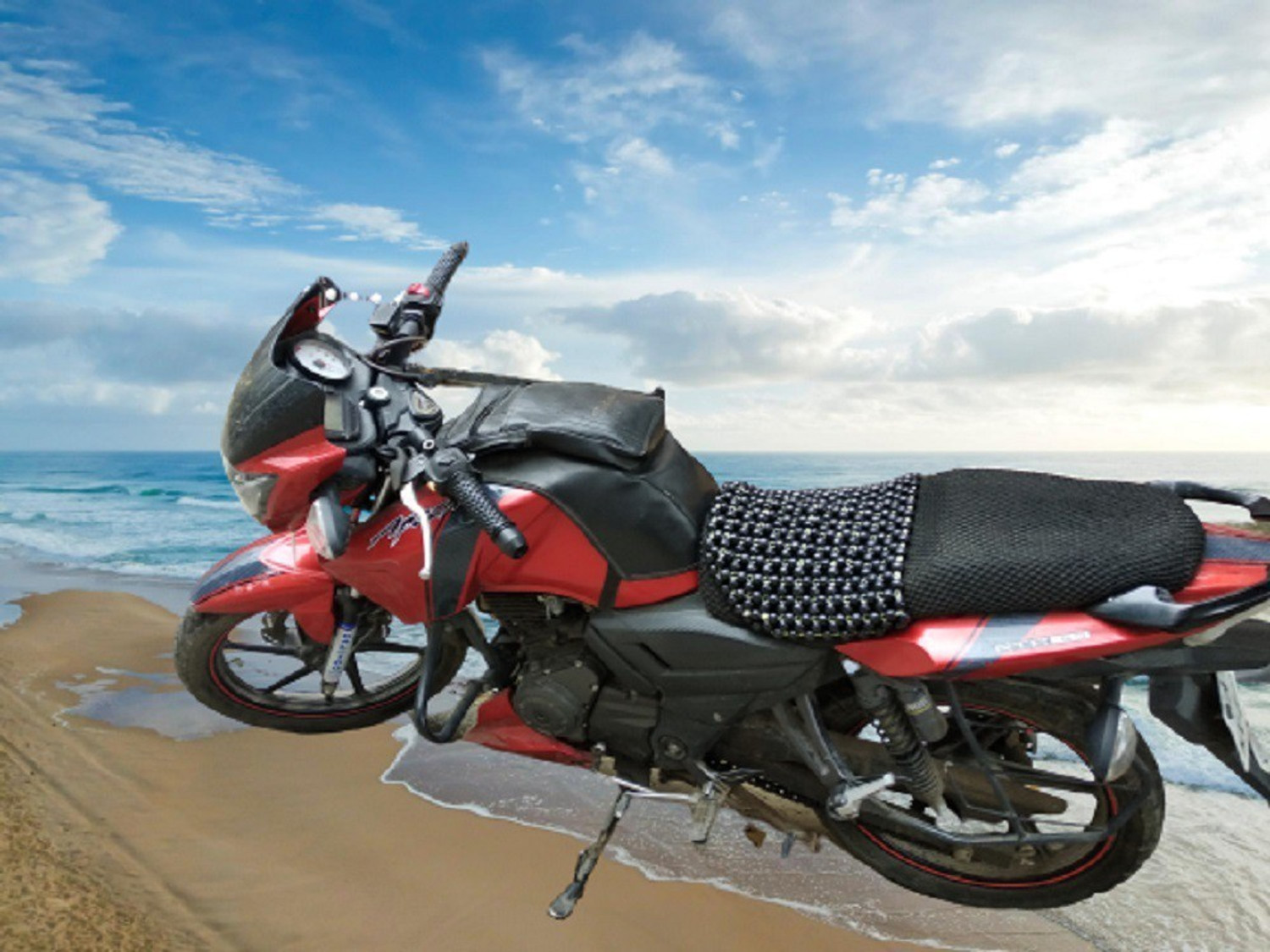 Image of Q1 Beads Wooden beads black color Bike bead seat cover cushion /gel pad /air cushion /seating pad cool comfort for all brands bike and Scooty Activa Single Bike Seat Cover For Yamaha, Hero, Kawasaki, KTM, TVS, Royal Enfield, Bajaj, Honda, Hyosung FZ16, Avenger 150, Avenger 160, Activa 125, Activa 6G, Access 125, Bullet, Pulsar 220 DTS-i, Super|Thunderbird, CBR 150R, Electra 500, Classic 500, Apache RTR 160, CBZ, Unicorn, Avenger 220 DTS-i, Universal For Bike