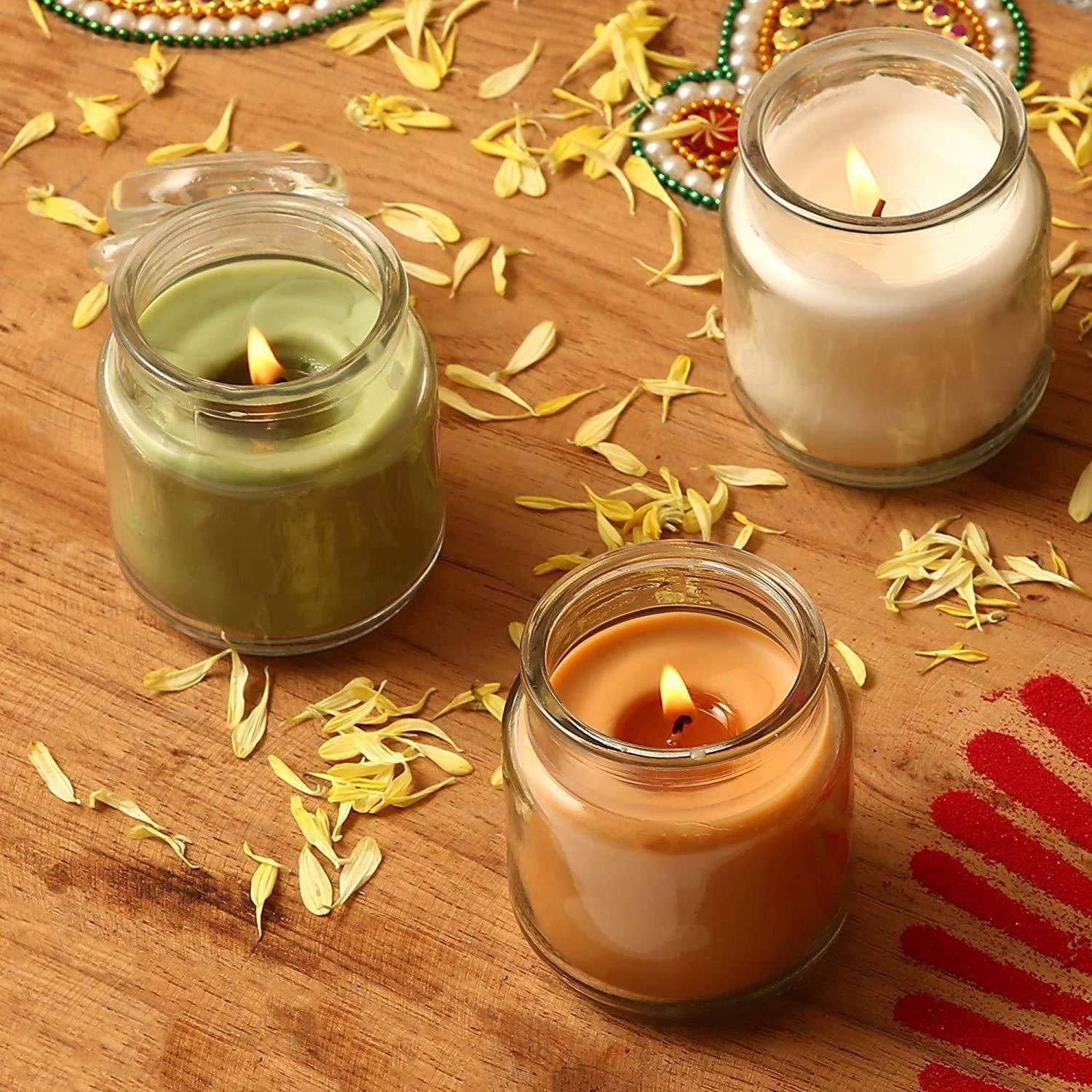 CHIKLIT ENTERPRISE Highly Fragranced Glass Candle Set (Pack of 3 Pcs) (Jasmine, Green Apple & Sandalwood) Candle